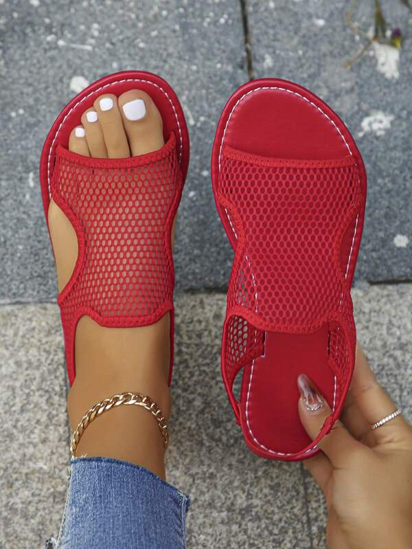 Sandálias esportivas casuais, planas, antiderrapantes e respiráveis com malha, lançamento para o verão de 2024