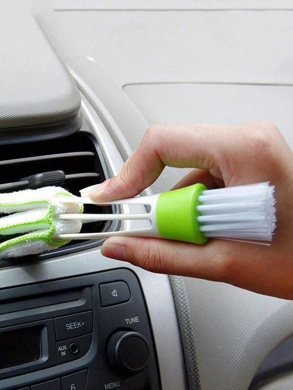 1pc Car Air Conditioning Vent Cleaning Brush Multi-Functional Double-Headed Dust Removal Brush Green