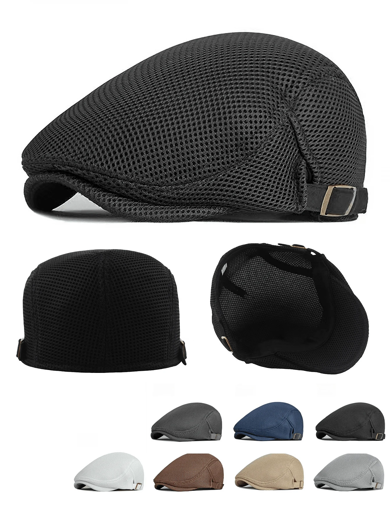 Beret męski Jeff Cap wykonany z jednokolorowej siatkowej siatki Lekki, oddychający, regulowany rozmiar Nadaje się do codziennego noszenia podczas podróży - Wielokolorowe - Zobacz 1