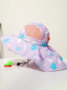 1 pieza Sombrero de protección solar para niños, Gorra de playa de verano anti-UV transpirable y de secado rápido con estampado y capa (color del silbato aleatorio)