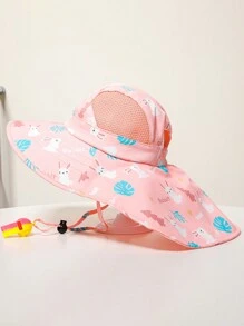 1 pieza Sombrero de protección solar para niños, Gorra de playa de verano anti-UV transpirable y de secado rápido con estampado y capa (color del silbato aleatorio)