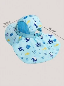 1 pieza Sombrero de protección solar para niños, Gorra de playa de verano anti-UV transpirable y de secado rápido con estampado y capa (color del silbato aleatorio)