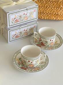 1/2pcs Coffee Cup And Saucer Set Afternoon Tea Cupcake Plate Mug Cup Vintage Ceramic Cup School Supplies Back To School