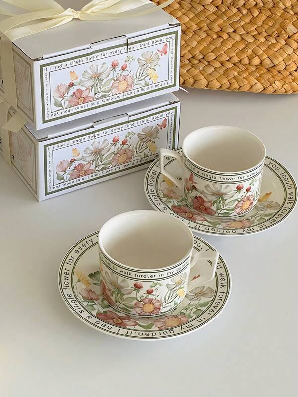 1/2pcs Coffee Cup And Saucer Set Afternoon Tea Cupcake Plate Mug Cup Vintage Ceramic Cup School Supplies Back To School