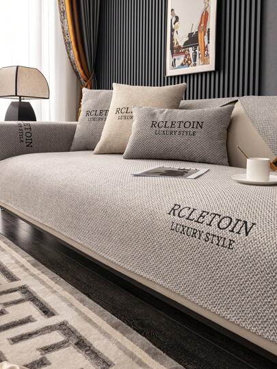 1pc Alphabet Print Sofa Slipcover, Modern Home Non-Slip Sofa Cover Blanket, Suitable For 1/2/3/4 Seat Sofa, All Seasons