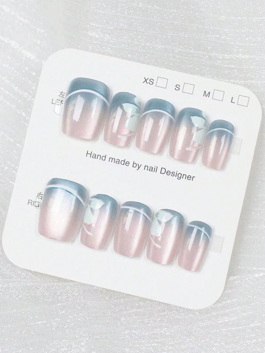 10pcs Transparent Bright White Cat Eye Style Handmade False Nails, No Grinding Or Wrinkles, Professional Wearable Nails