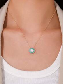 1pc 925 Sterling Silver Luxury Elegant Round Blue Enamel Pendant Shiny Cubic Zirconia Necklace For Women Wedding Engagement Fine Jewelry - Gold - View 2