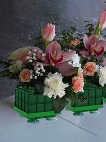 1 Set Square Floral Foam With Suction Cup, Wedding Decoration Supplies, Flower Arranging Foam, Suitable For Valentine's Day, Mother's Day, Halloween, Christmas Decorations,Fake Plants