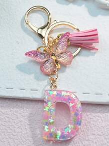 1 pieza Llavero con forma de mariposa rosa con brillo para mujeres, colgante decorado con borla para bolso, accesorio de coche con inicial de la A a la Z, accesorio de bolso, accesorio escolar, gótico lindo, accesorios Y2K, ideas de regalo de Halloween, accesorios del Día del Maestro, ideas de regalo de Navidad para amigos y hermanas - mariposa rosa - Ver 5