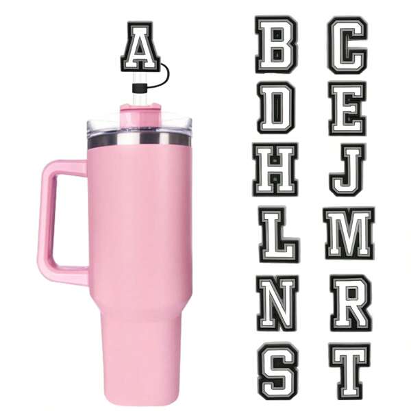 0,4 Polegada Tampa de Canudo de Silicone Charmosa com Iniciais, Tampa de Canudo Reutilizável À Prova de Poeira, Pingente Personalizado de Copo Térmico, Cozinha, Presente de Natal