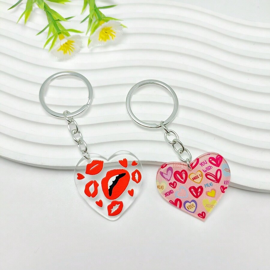 A Delicate Acrylic Heart Keychain With Lovely Cartoon Series Keyring