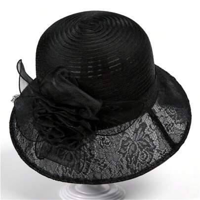 1 pezzo Cappello da sole alla moda da donna, protezione solare, alla moda, versatile, cappello da secchio con motivo floreale, adatto per primavera e autunno, in organza, cappello da pescatore da mamma, accessorio da viaggio, essenziale per uscite, regalo, adatto per la vita quotidiana, fiocco, Ognissanti, San Valentino