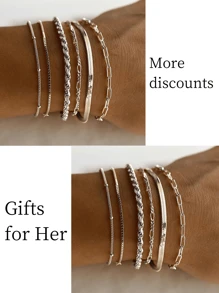 6pcs New Stainless Steel Waterproof & Fade-Resistant Braided Chain, Snake Chain, Bead Chain Bracelets, Versatile For Women's Daily, Party Wear, Beach Outfit, Gift
