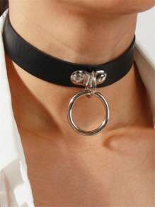 1pc Harajuku Punk Style Fashionable Round Single-Pronged Buckle Leather Collar Necklace