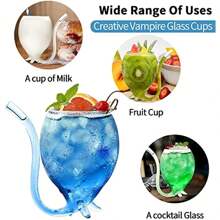 2 件吸血鬼玻璃套装 300 毫升玻璃杯带饮水管吸管创意玻璃醒酒杯香槟果汁杯家庭酒吧派对俱乐部玻璃器皿酒具工具 - 300ML - 查看 9
