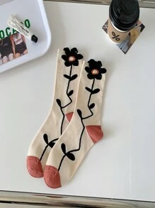 5 Đôi Tất Xuân Hè Nữ Ống Giữa Thu Đông Mới Tất Hoa Ống Dài Tide College Tất Hoa Ba Chiều Mỏng Thích Hợp Sử Dụng Hàng Ngày - Nhiều màu - Xem 5