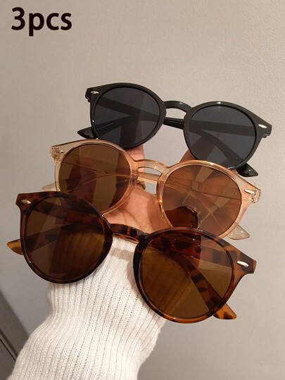 Unisex Casual Ombre Retro Round Fashion Set, Fashion Glasses Versatile For Outfits, Street Style, Travel & Beach For Summer Beach Vacation,Outdoor,Travel