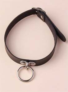 1pc Harajuku Punk Style Fashionable Round Single-Pronged Buckle Leather Collar Necklace