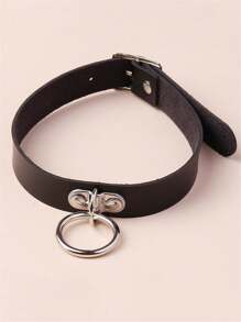 1pc Harajuku Punk Style Fashionable Round Single-Pronged Buckle Leather Collar Necklace