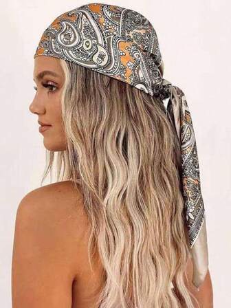 新款鏈條印花90*90cm大平方圍巾復古派麗絲絲巾休閒頭帶頭巾