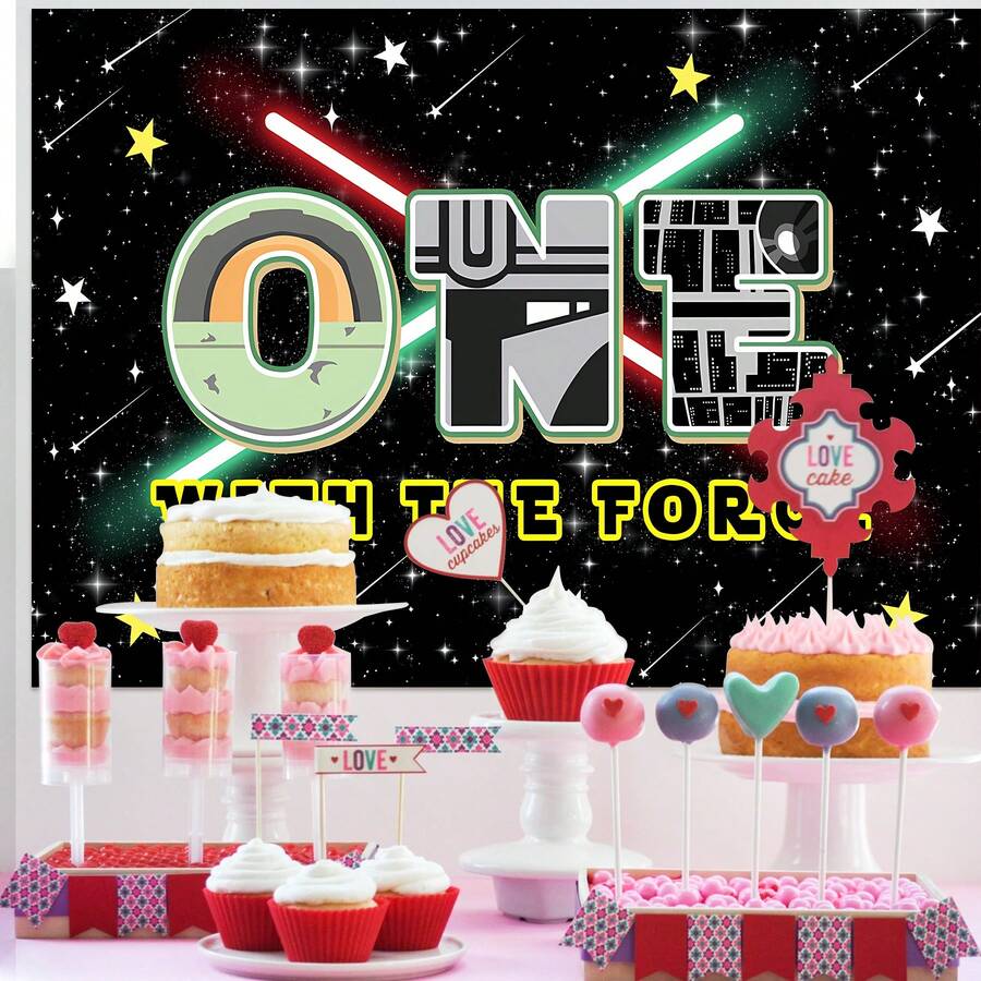 1入組紅/綠色激光雙劍流星生日主題攝影背景布 - 彩色 - 查看 1