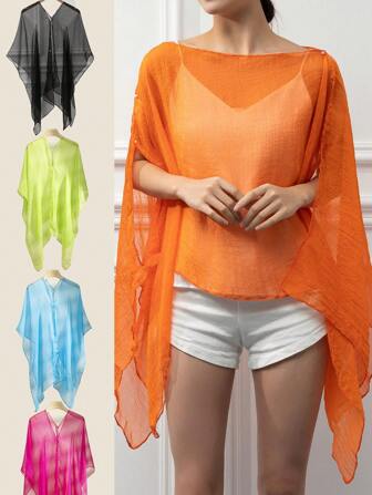 1pc Soft Chiffon Solid Color Women's Sun Protection Shawl With Multiple Wearing Styles Accessories Women
