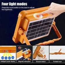 1pc Rechargeable Led Work Solar Light, Portable Ultra Bright Floodlight, Ip65 Waterproof Cordless Light, Floor Standing, For Power Outage Emergency Work Light/Outdoor Camping/Fishing(4/6/16Gears)