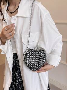 新潮時尚心型斜背包，女用，多功能，小眾風格 - 黑色 - 查看 5