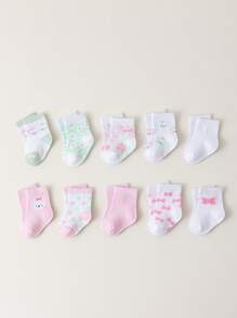 10雙貓咪、蝴蝶和花紋圖案襪子，適用於嬰幼兒，全季節通用 - 彩色 - 查看 9