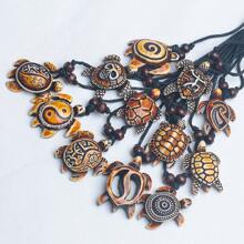 12pcs Retro Turtle Couples Necklace, Men&Wemen Adjustable Woven Rope Necklace Pendant, Punk Hip-Hop Style Nightclub Party Bar Charm Jewelry, Brown Pendant Motorcycle Accessory For Street, Work And Leisure, Handmade Woven Jewelry