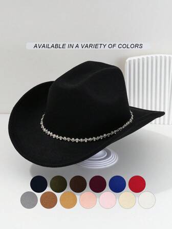 1入組通用單色3D金屬寶石鑲嵌獨特裝飾腰帶帽帶禮物帽，Sheville單身派對帽，新奇有趣KJ禮物帽沿帽，高雅美學，西部主題派對、聚會、訂婚派對、Cosplay、畢業典禮、化裝舞會、節日、婚禮、生日慶典、音樂節等理想選擇。