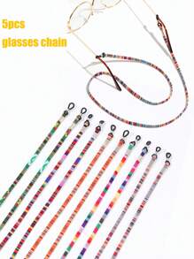 5pcs Bohemian  Color Block Splicing Eyewear Rope,Anti Slip Sunglasses Reading Glasses Lanyard Strap,Colored Eyeglass Chains Glasses Accessories For Women - Multicolor - View 13