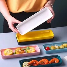1pc 9.4-Inch Ceramic Sushi Tray, Rectangular Sushi Plate, Dessert Serving Plate - 1 Piece 9.4 Inch Plate - View 8