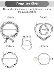 3pcs Women Silk Scarf Ring Clip Set: T-Shirt Collar Tie Clip, Fashionable Metallic Silver Zinc Alloy Clothing Ring Buckle, And Scarf Buckle Accessories Women Valentine's Day Brooch Valentines - Silver - View 8