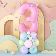 Decoración de cumpleaños número 3 en rosa con 3 globos, globo de número 3 rosa de 40 pulgadas con pegatinas de mariposa y globos pastel para niñas de 3 años, decoración de fiesta de cumpleaños y baby shower - Multicolor - Ver 1