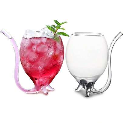 2PCS Vampire Glass Set 300ML Glass With Drinking Tube Straw Creative Glass Decanter Cups Mugs For Champagne Juice Home Bar Party Club Glassware Barware Tool