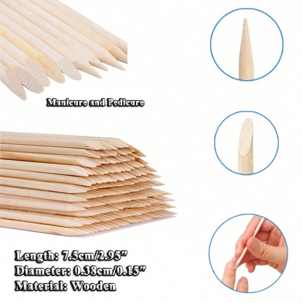 10/20/50/100/200/380/500/970 Pcs 75mm Orange Wood Nail Sticks Double Sided Multi Functional Cuticle Pusher, Manicure Pedicure Tool