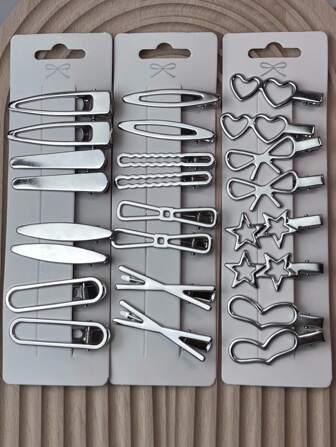 24 st silverfärgade söta moderiktiga hårspännen för kvinnor med kort hårdesign, lämpliga för dagliga kläder Alla hjärtans dag Alla hjärtans dag klospännen hårklor hårspännen, skolsaker, håraccessoarer