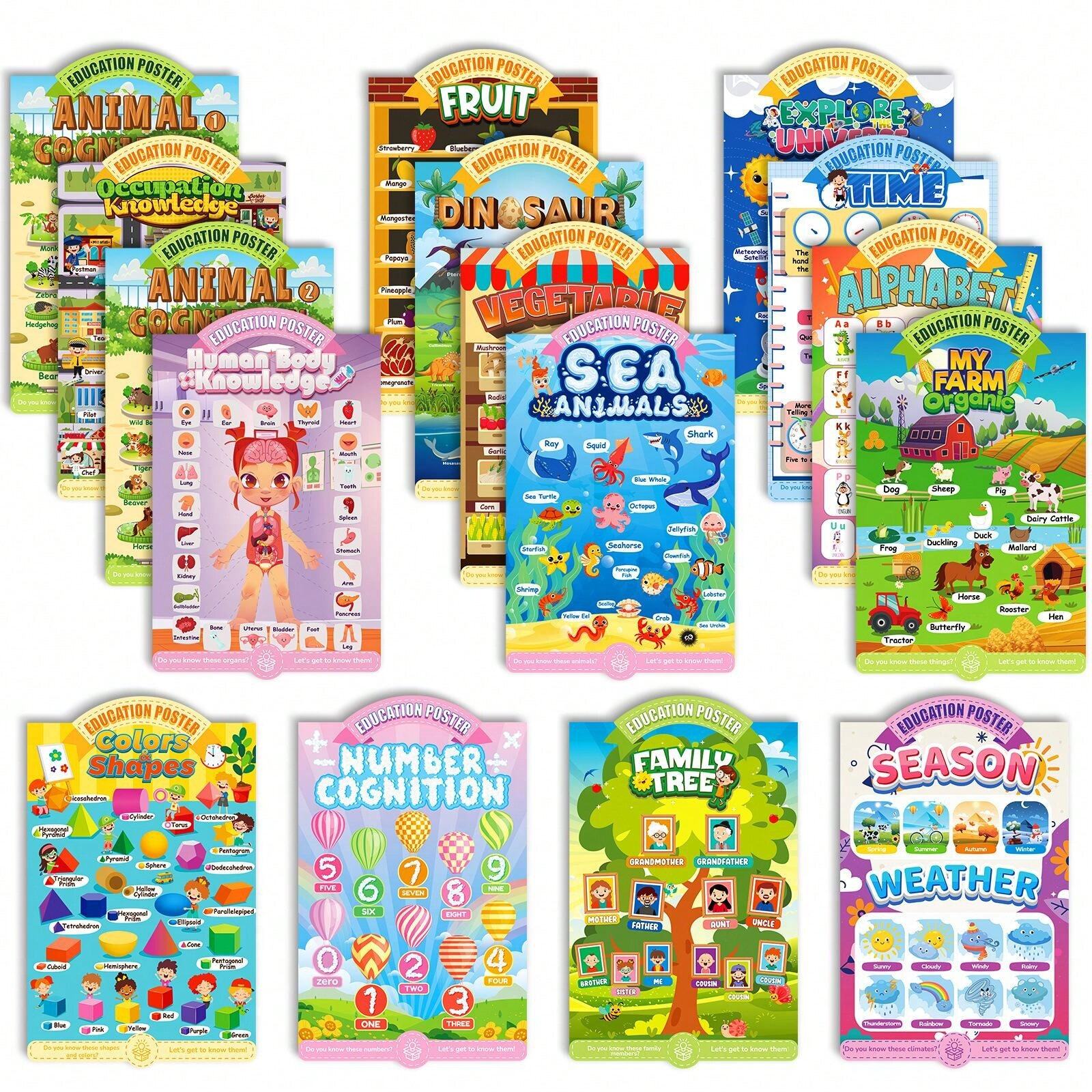 16 peças Cartazes educativos para crianças, novas pinturas decorativas ...