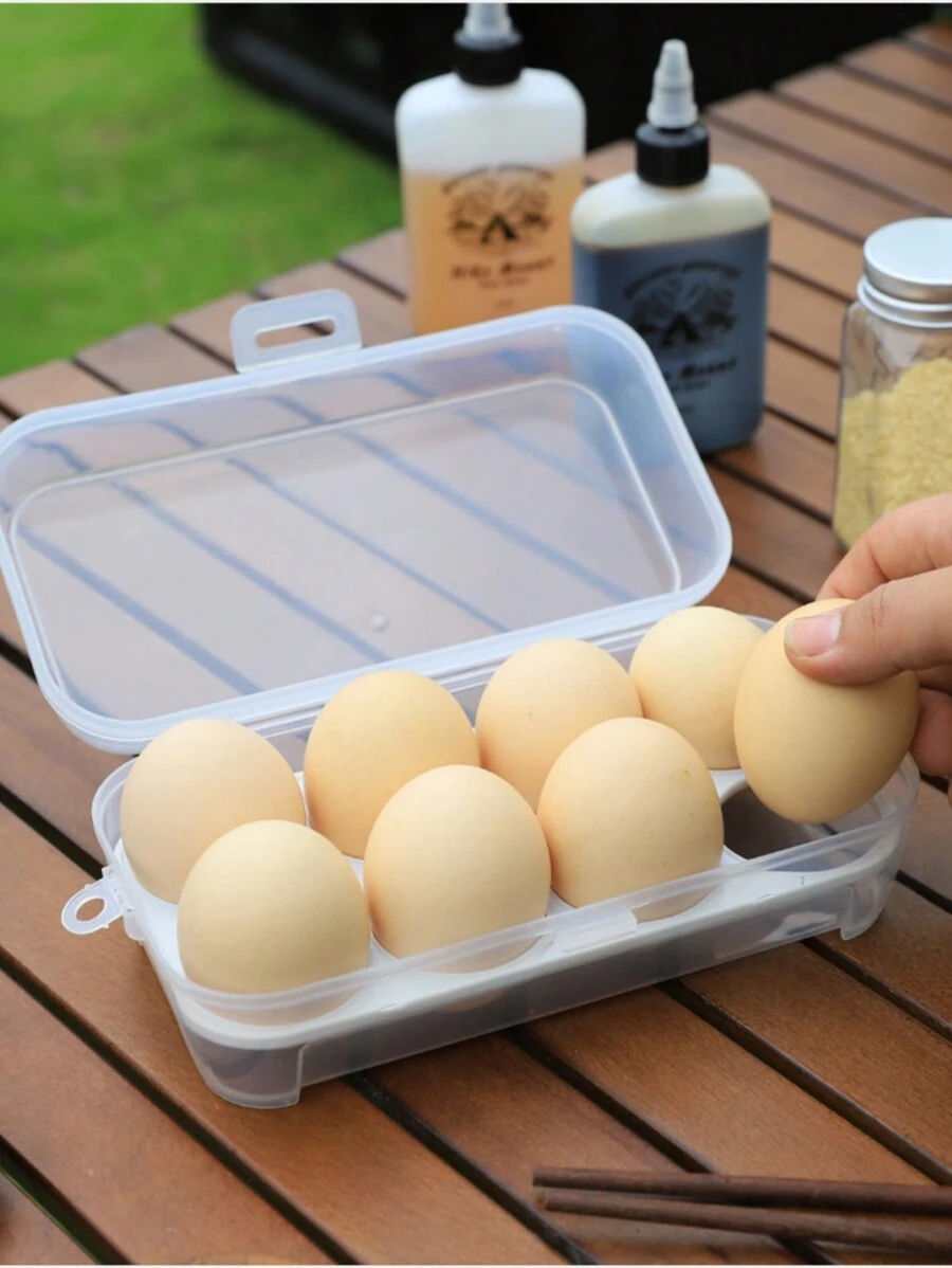 1pc 8-Grid Outdoor Camping Egg Carrier With Shockproof Band And Lid, Portable Transparent Storage Box With Sealing - White - View 1