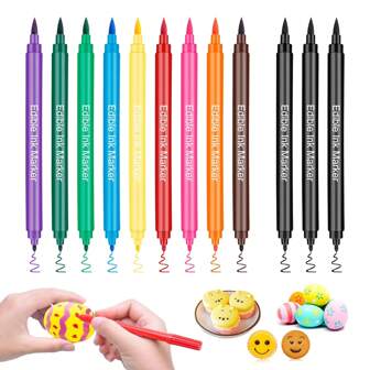 24/12pcs Jewem Edible Marker Cookie Decoration, 12 Food Coloring Pens, Double-Sided Pens, Fine And Coarse Tip Decoration For Hotpot, Cakes, Cookies, Easter Eggs, Frost, Macarons (10 Colors)