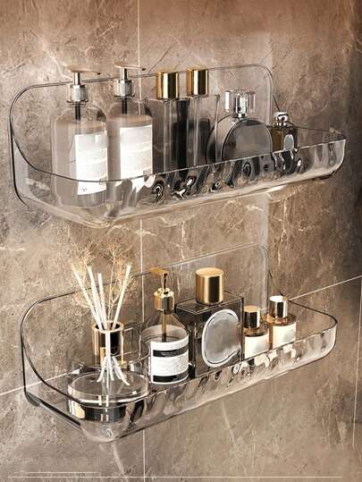 1pc Bathroom Wall Mounted Shelf With Suction Cup, No Drilling Needed, Storage Organizer For Toilet Or Washbasin,Home Organization And Storage, Kitchen Accessories, Bathroom Accessories