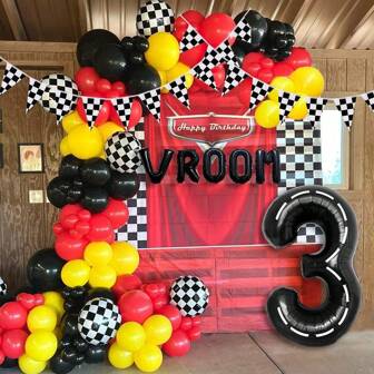 134pcs Race Car Birthday Party Supplies For Boys - Number 3 Racing Theme Party Decorations Happy Birthday Race Car Number Balloons Garlands Kits Vroom Birthday Party Decor,Christmas