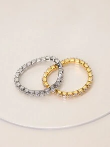 豪華閃亮時尚925銀網球戒指，單排鑽石CZ可堆疊戒指，適用於女孩和女士派對音樂節 - 網球戒指 - 查看 6