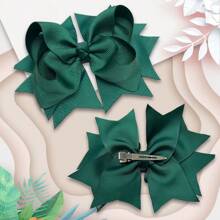 2pcs 5-Inch Fashionable Bow Hair Clips, Suitable For Teenagers, Festivals And Parties - Dark Green - View 5