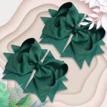 2pcs 5-Inch Fashionable Bow Hair Clips, Suitable For Teenagers, Festivals And Parties - Dark Green - View 4