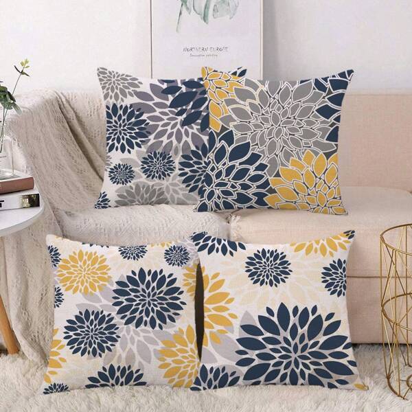 4pcs Linen Single-Sided Printed Throw Pillow Covers, Geometric Pattern, Minimalist & Fashionable For Bedroom, Living Room, Sofa, Chair, Dining Room (40cm*40cm, 45cm*45cm, 50cm*50cm, 30cm*300cm)