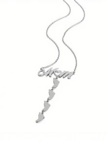Customized Personalized Footprint Name Necklace For Children And Ladies" Collarbone Chain, Stylish Stainless Steel MOM Footprint Gold Nameplate Pendant, Family Jewelry, Ideal Gift For Mother Day Stylish, Fall Fashion, Casual, Old Money, Cuties Custom, Personalized, Unique Ideal Gifts For Her Girlfriend, Mom, Family, Friends, Daughter For Anniversaries, For Valentine's Day - Gold - View 6