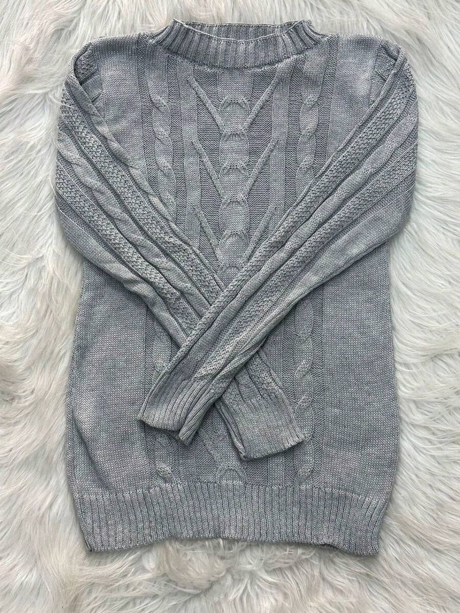 Plus Size Knit Tops - 淺灰色 - 查看 1