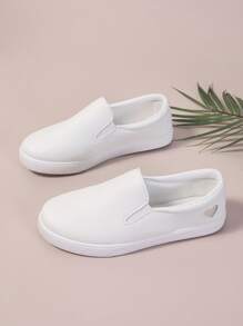 Nuevos tenis sin cordones blancos para mujer, zapatos casuales y cómodos para estudiantes, versátiles zapatos deportivos planos de ocio, entrenadores ligeros